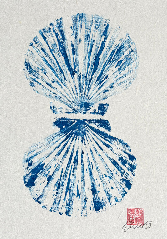 Scallop Shell Duo Gyotaku by Jane Evans