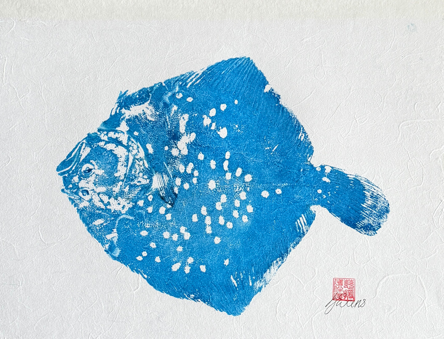 Turbot Gyotaku – Bright Blue