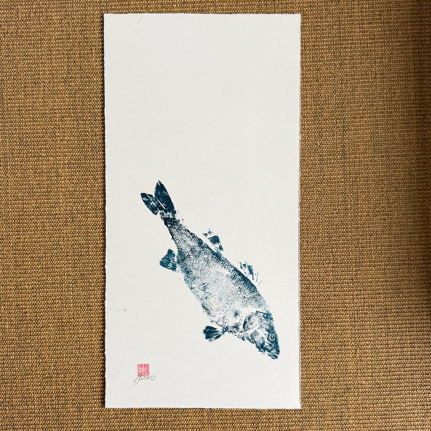 Menai Strait Line Caught Sea Bass Gyotaku.