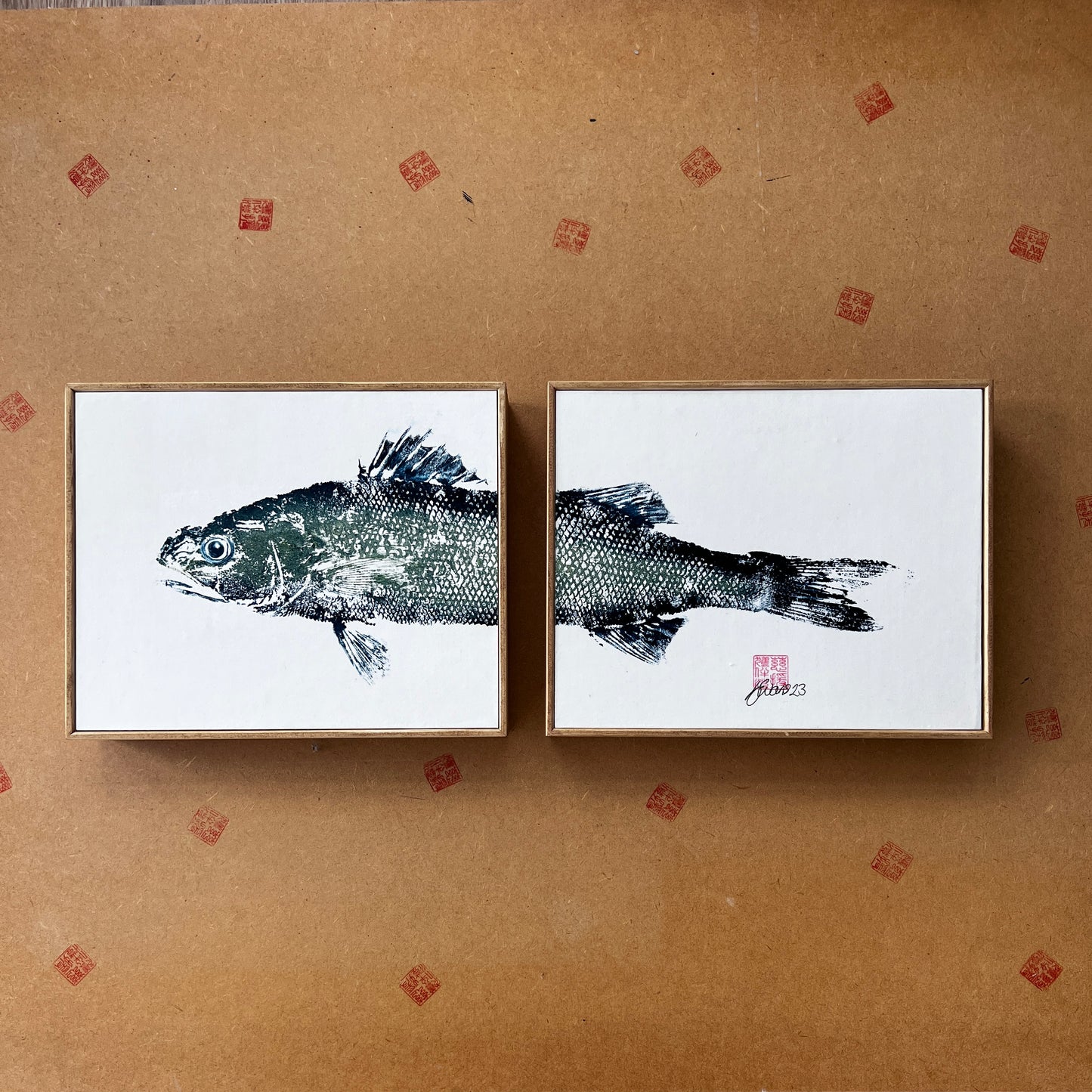 Anglesey Sea Bass Diptych Gyotaku Print