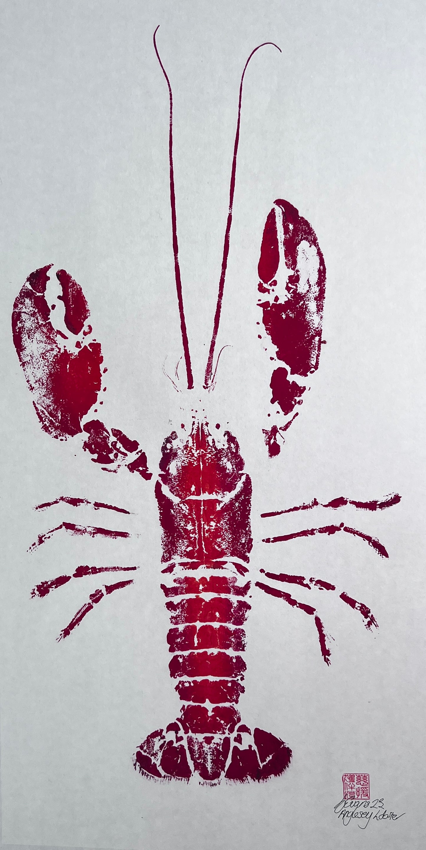 Menai Strait Lobster, Gyotaku Printed in Red ink