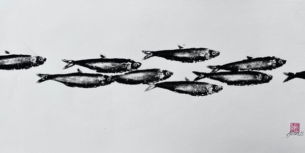 Sardines Gyotaku Print in Black