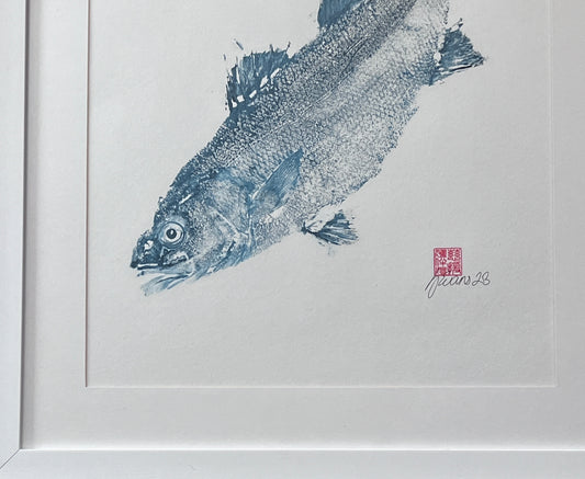 Menai Strait Line Caught Sea Bass Gyotaku. - Collection or Delivery Only