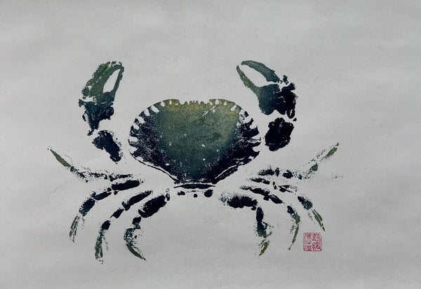 Gyotaku impression taken from the surface of an Anglesey Crab
