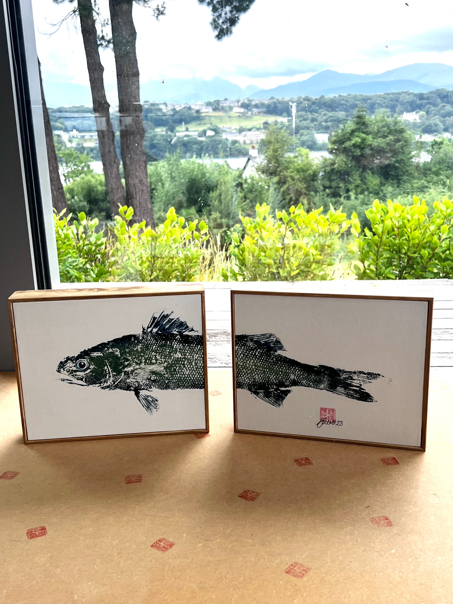 Anglesey Sea Bass Diptych Gyotaku Print
