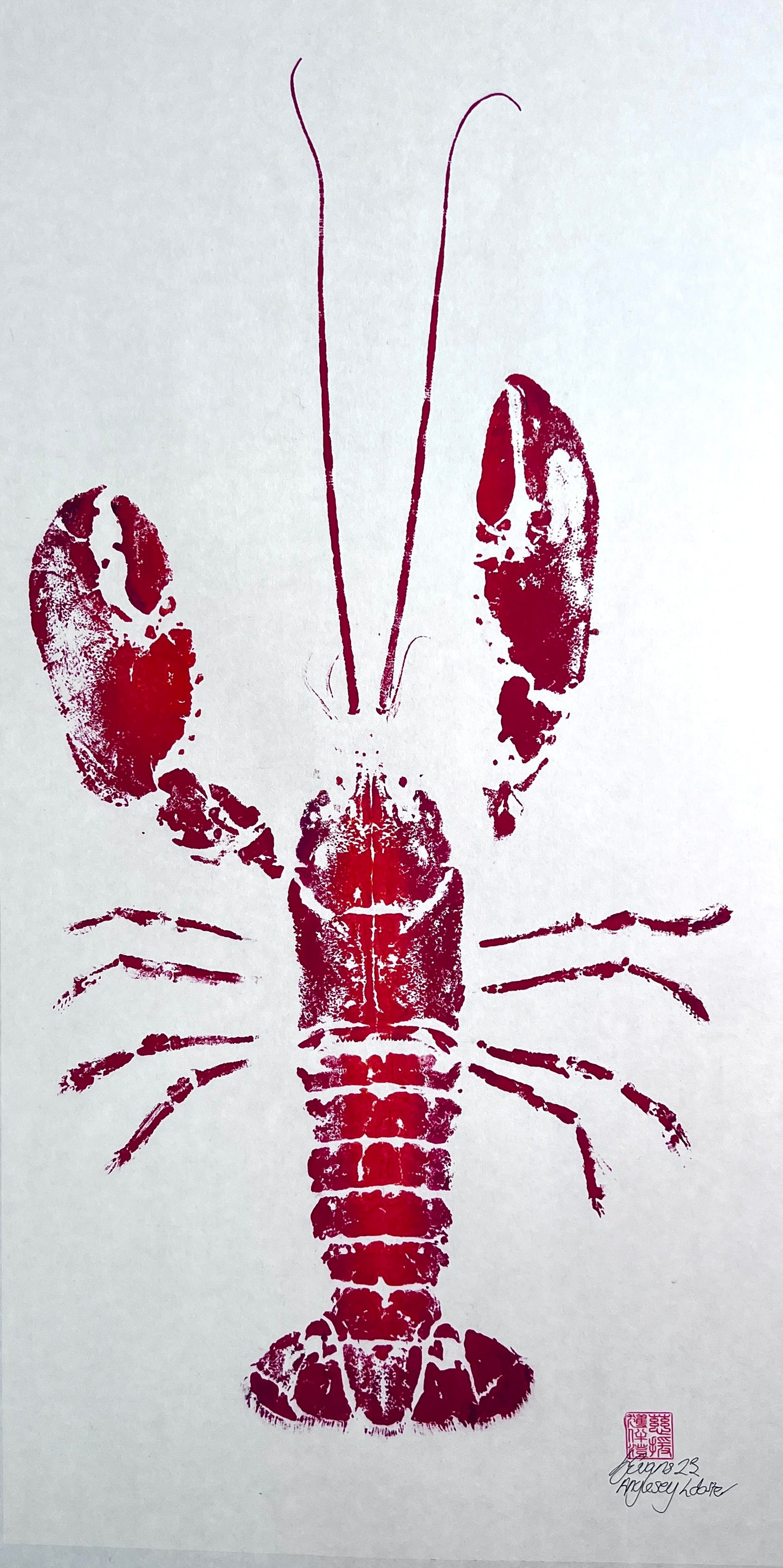 Menai Strait Lobster, Gyotaku Printed in Red ink