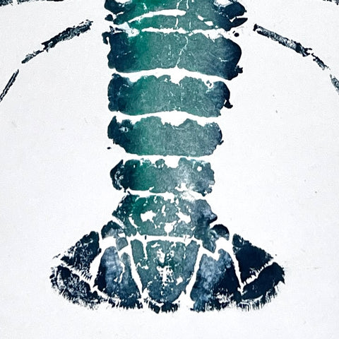 Menai Strait Lobster, Gyotaku Printed in Blue, Green and Gold ink