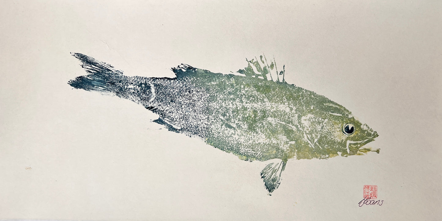 Menai Strait, Line Caught Sea Bass Gyotaku Printed