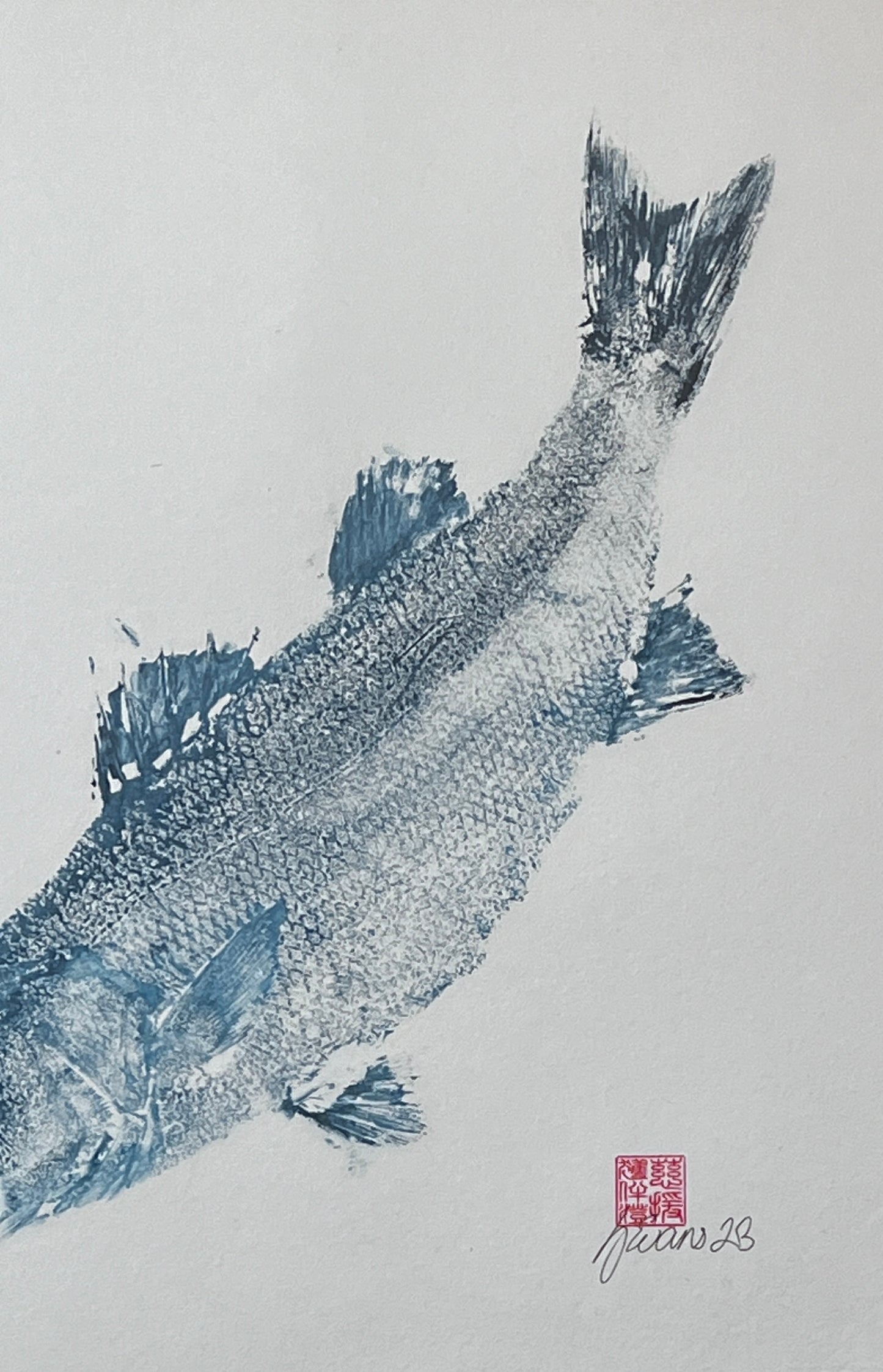 Menai Strait Line Caught Sea Bass Gyotaku. - Collection or Delivery Only