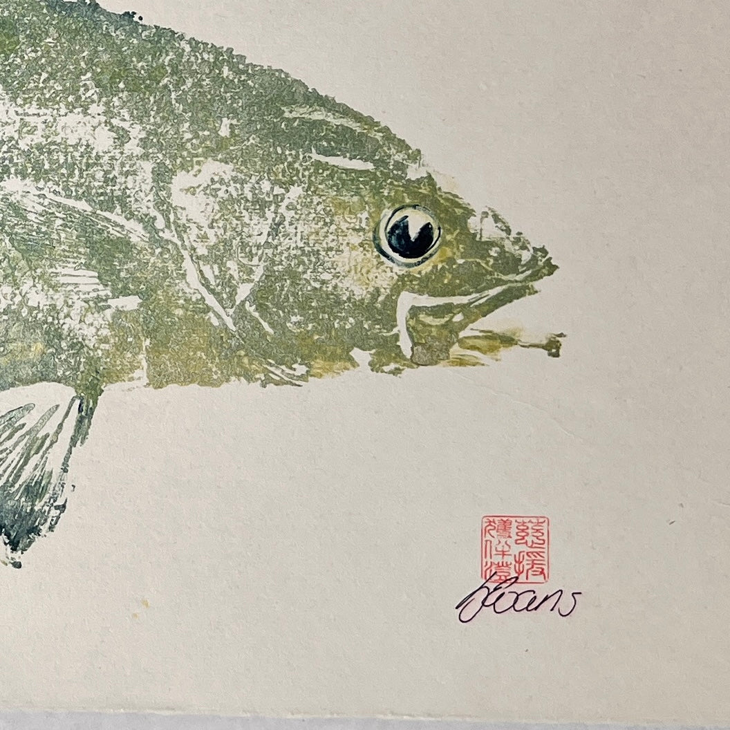 Menai Strait, Line Caught Sea Bass Gyotaku Printed