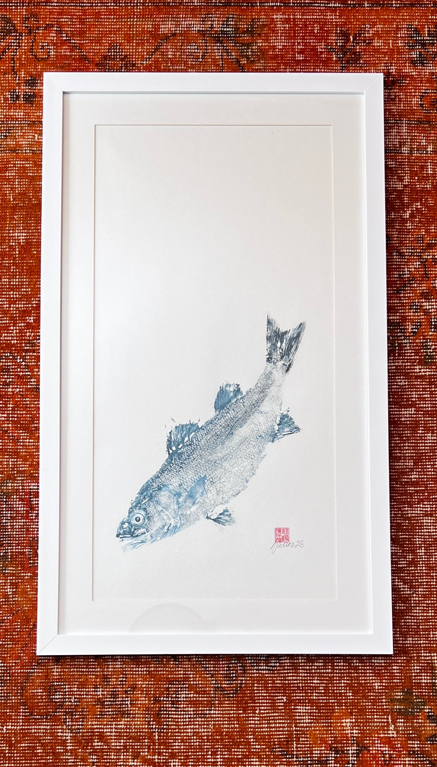 Menai Strait Line Caught Sea Bass Gyotaku. - Collection or Delivery Only