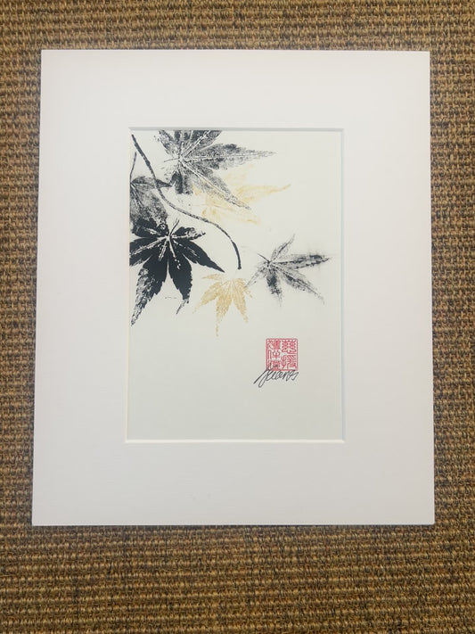 Gyotaku of Acer Leaves A5 in Black and Gold