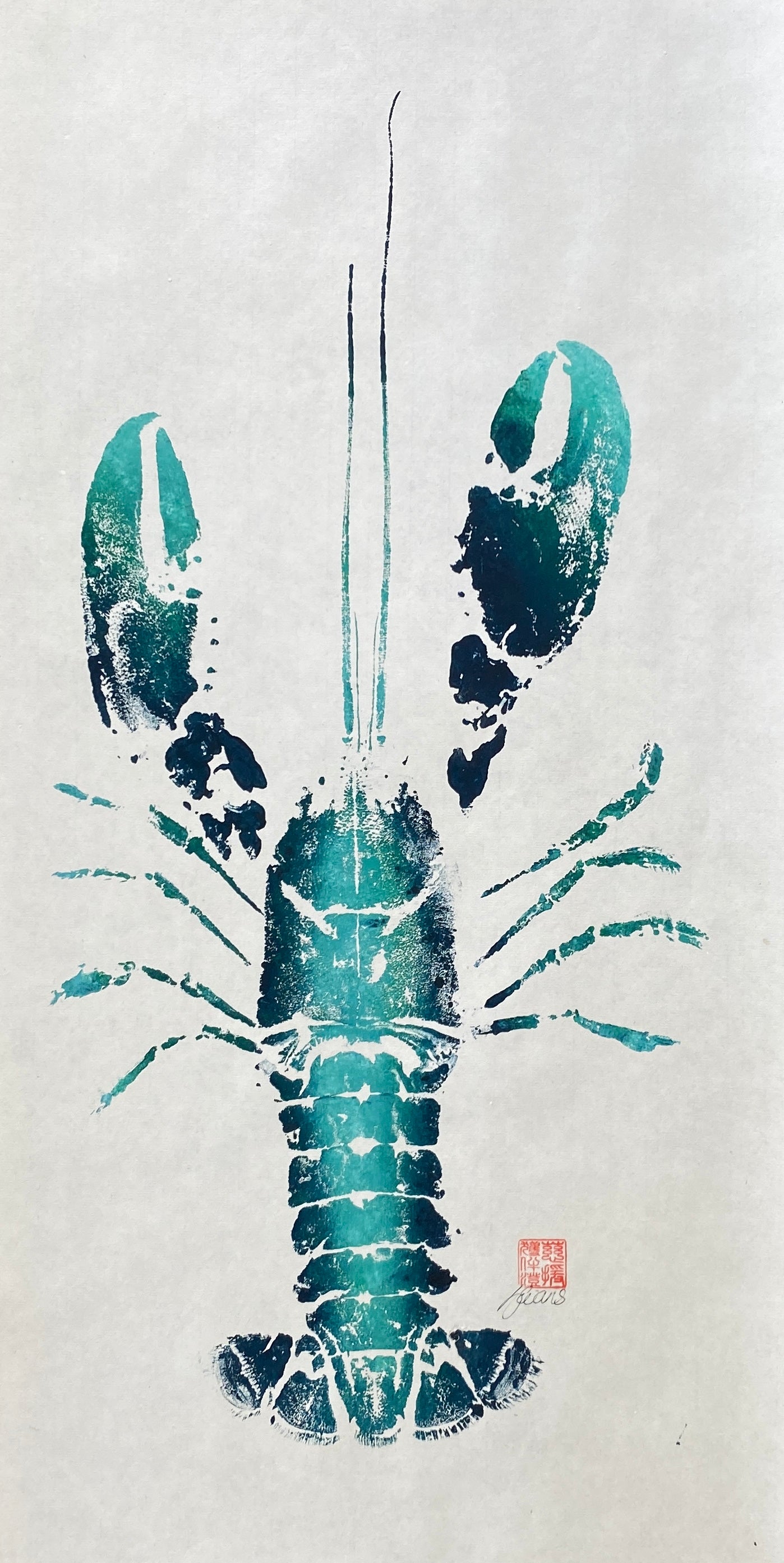 Menai Strait Lobster, Gyotaku Printed and Wet Mounted.