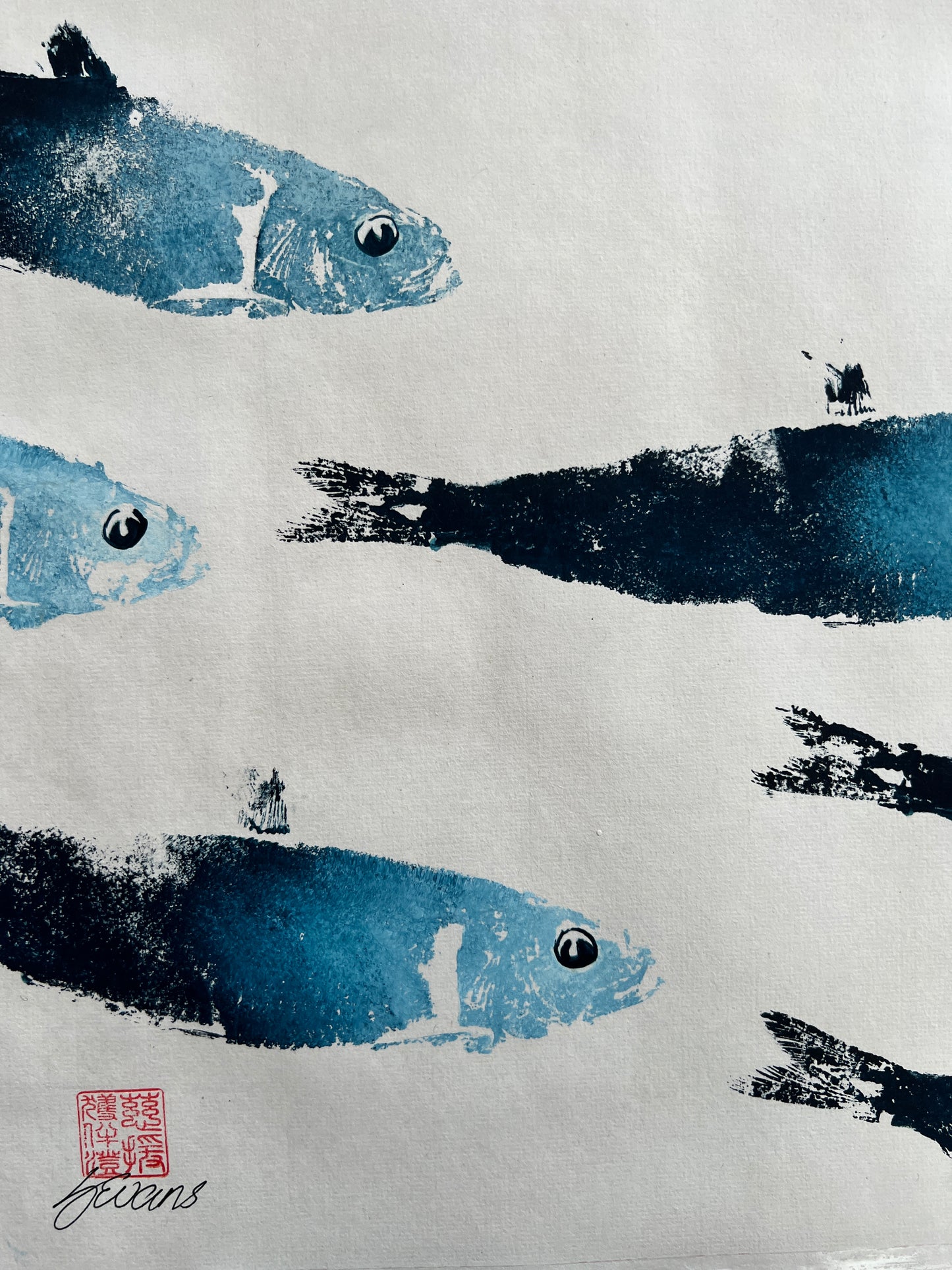 Sardines Gyotaku Print Diptych