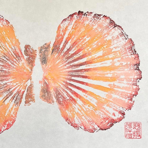 Scallop Shell Gyotaku Print, Wet Mounted A4