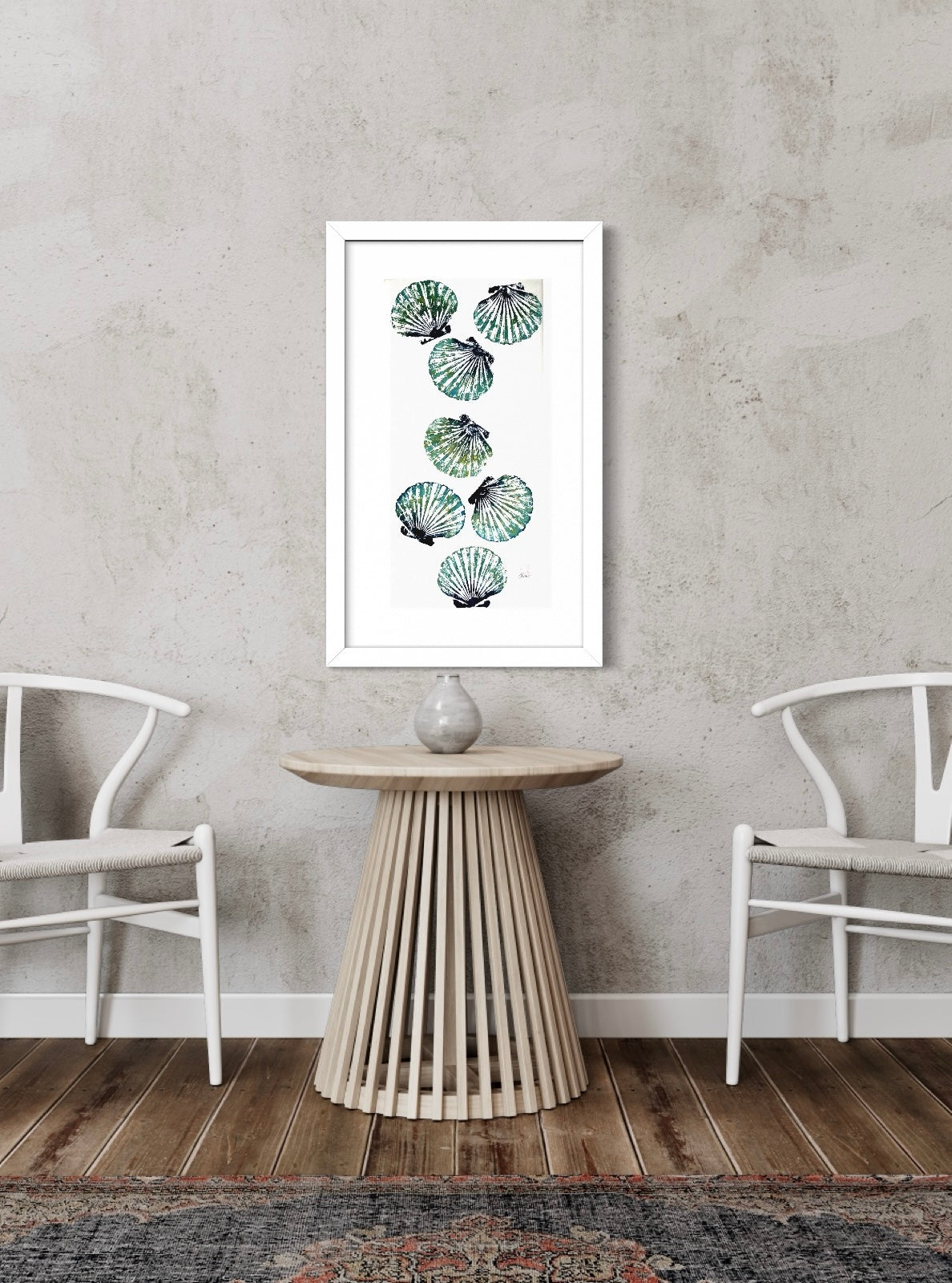 Multiple Scallop Shell Gyotaku Print, Wet Mounted