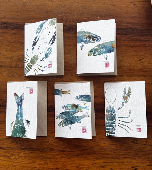 Lobster and Sea Bass Greeting Cards Set of Five