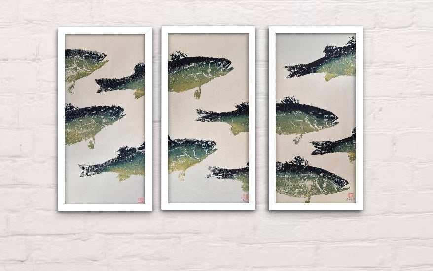 Anglesey Sea Bass Triptych Gyotaku Print