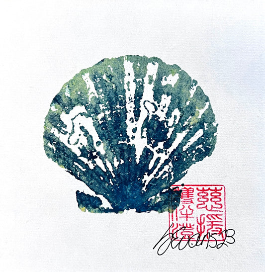 Scallop Shell Gyotaku Print Mini