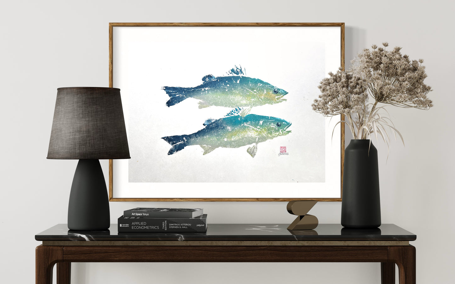 Menai Strait, Line Caught Sea Bass Gyotaku Printed and Wet Mounted.