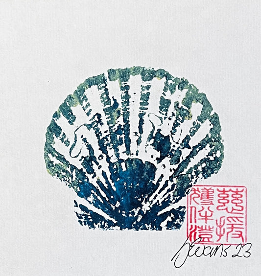 Scallop Shell Gyotaku Print Mini