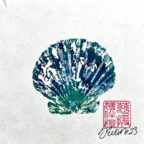 Scallop Shell Gyotaku Print Mini