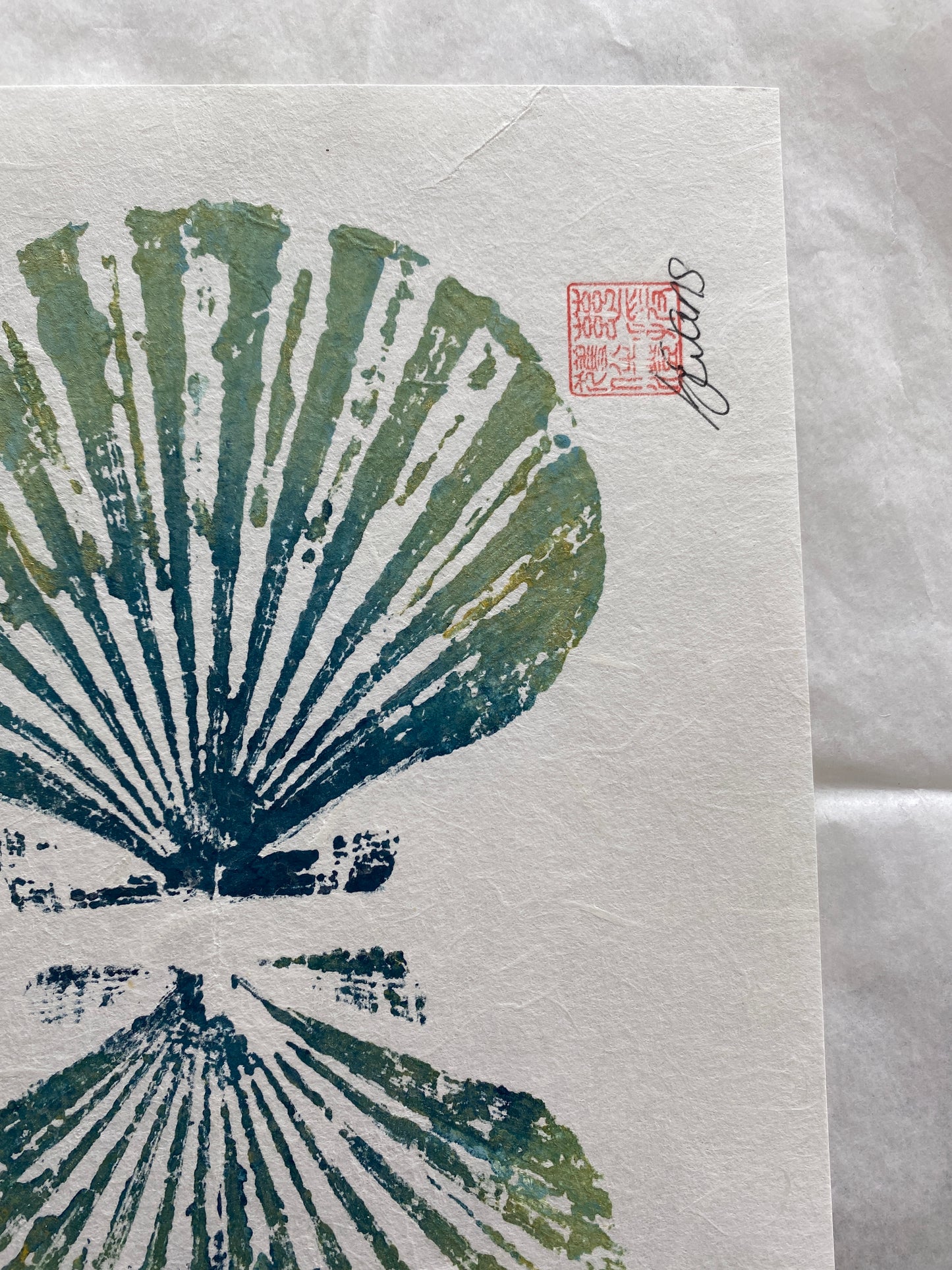Scallop Shell Gyotaku Print, Wet Mounted A4
