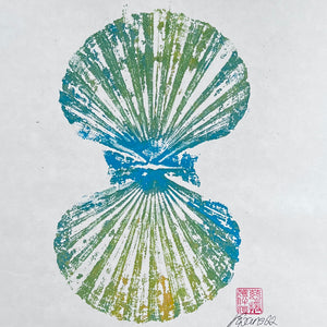 Scallop Shell Gyotaku Print, Wet Mounted A4