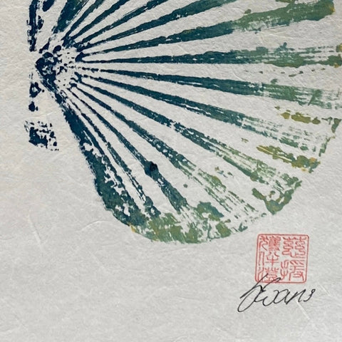 Scallop Shell Gyotaku Print, Wet Mounted