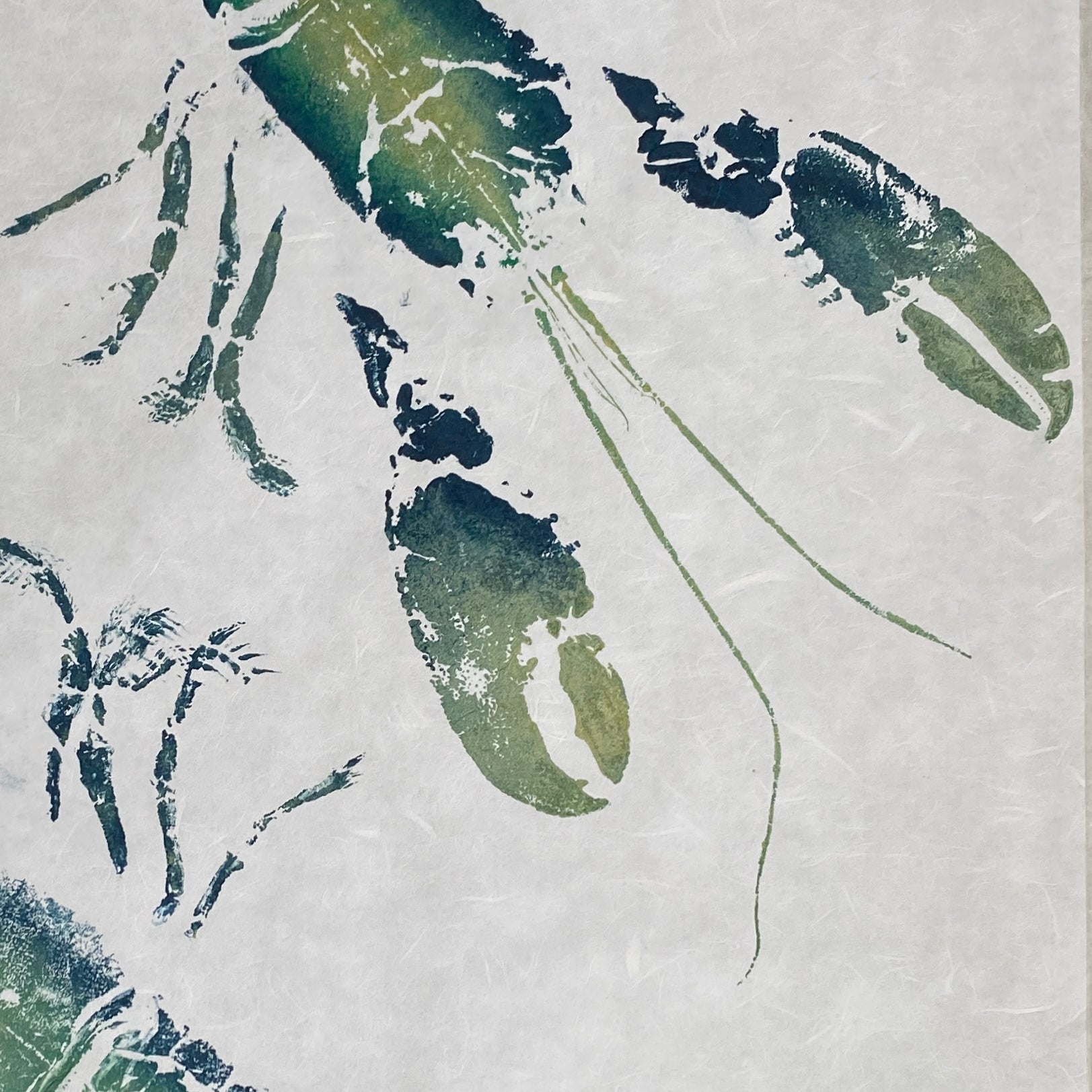 Menai Strait Lobsters, Gyotaku Printed and Wet Mounted.