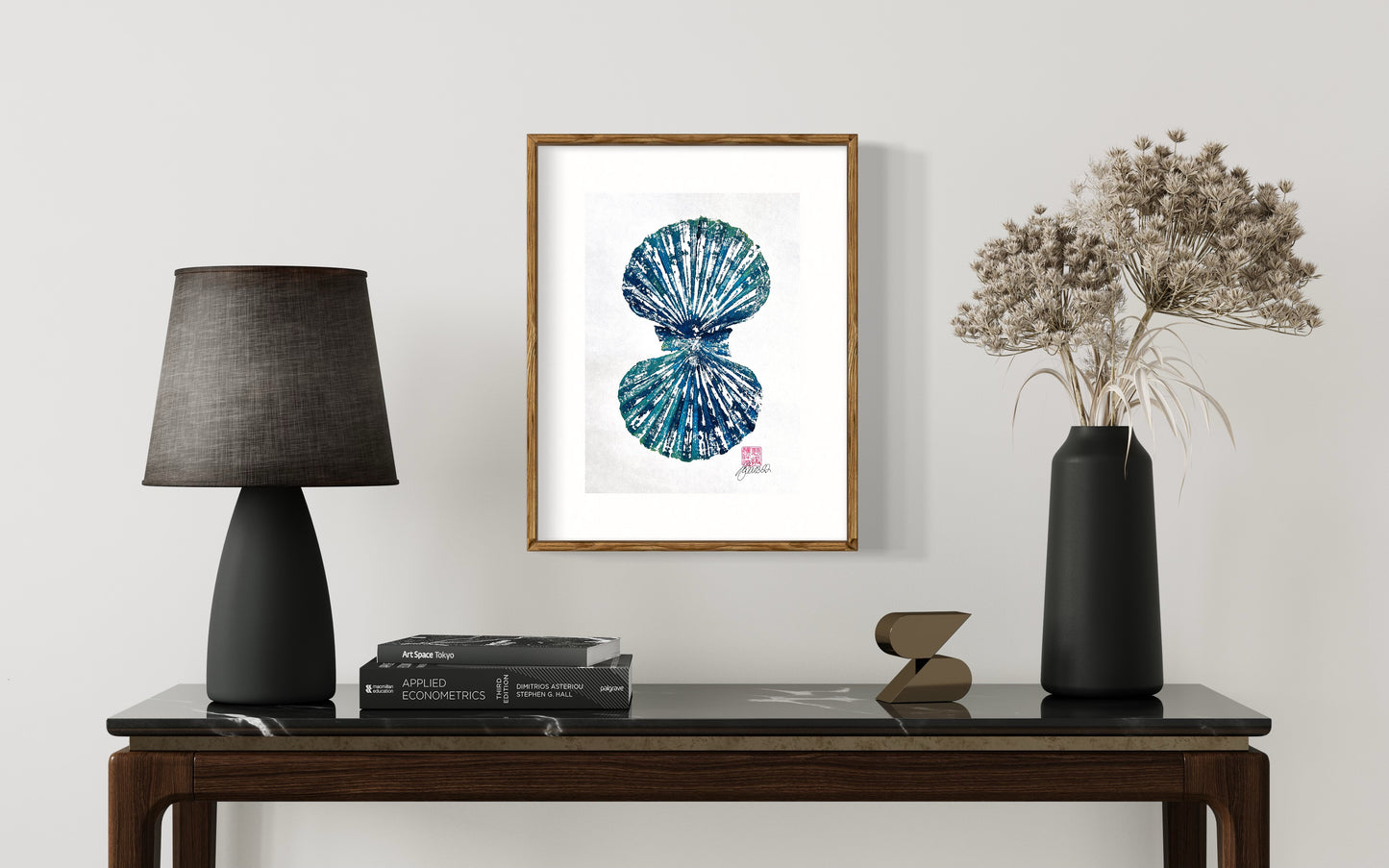 Scallop Shell Gyotaku Print, Wet Mounted