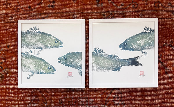 Anglesey Sea Bass Diptych Gyotaku Print