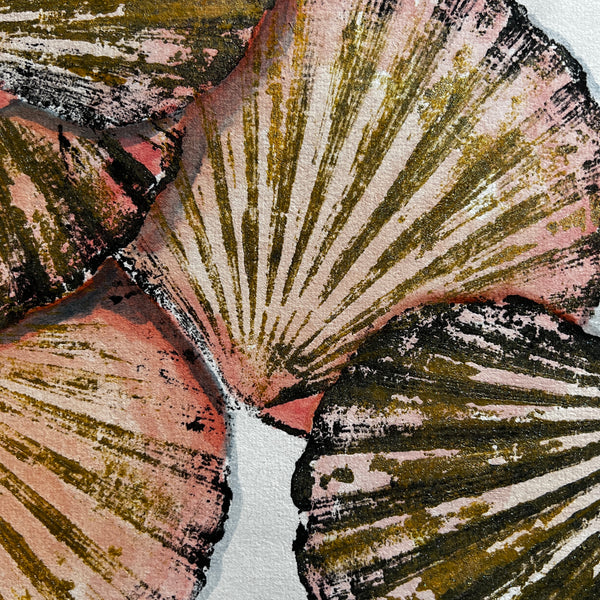 Hand Painted Multiple Scallop Shell Gyotaku Print,  Wet Mounted