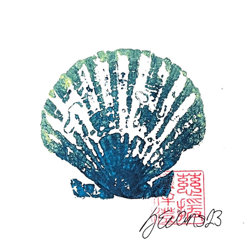 Scallop Shell Gyotaku Print Mini