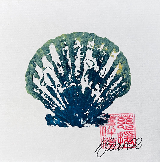Scallop Shell Gyotaku Print Mini