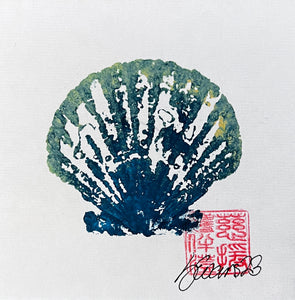 Scallop Shell Gyotaku Print Mini